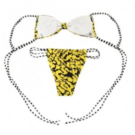 Spaghetti Strap Backless Padded Stripe Print Low Waist Women Bikini Set (YELLOW)