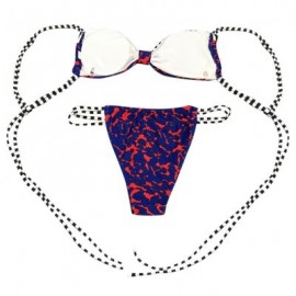 Spaghetti Strap Backless Padded Stripe Print Low Waist Women Bikini Set (COBALT BLUE)