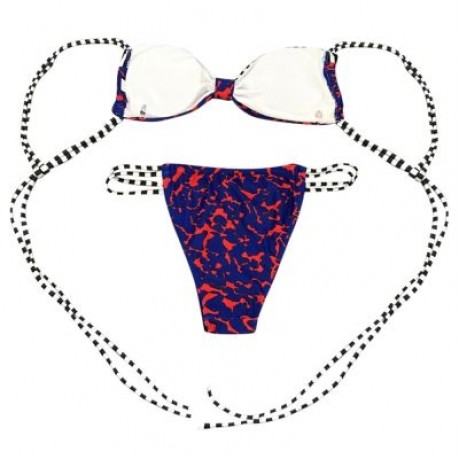 Spaghetti Strap Backless Padded Stripe Print Low Waist Women Bikini Set (COBALT BLUE)