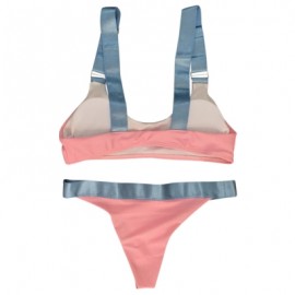 Shoulder Strap Padded Color Blocking Low Waist Women Bikini Set (PINK)