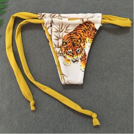 Women Sexy Strapless Animal Print Swimsuit with Tied Strap Bottom Bikini Set (WHITE)