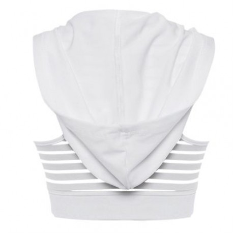 U Neck Sleeveless Spliced Mesh Hooded Yoga Sports Bralette Women Crop Top (WHITE)