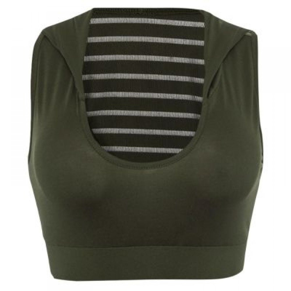 U Neck Sleeveless Spliced Mesh Hooded Yoga Sports Bralette Women Crop Top (ARMY GREEN)