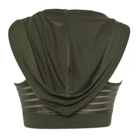 U Neck Sleeveless Spliced Mesh Hooded Yoga Sports Bralette Women Crop Top (ARMY GREEN)