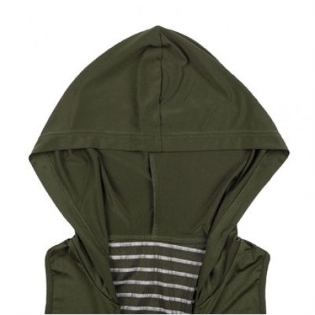 U Neck Sleeveless Spliced Mesh Hooded Yoga Sports Bralette Women Crop Top (ARMY GREEN)