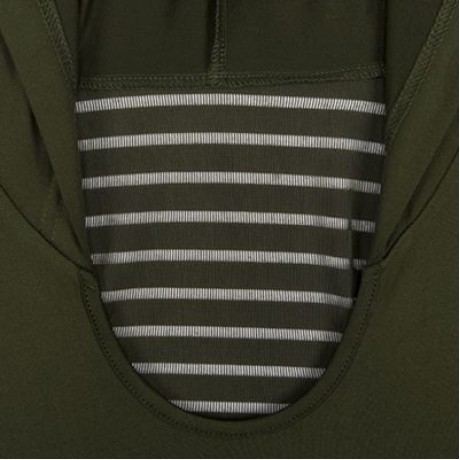 U Neck Sleeveless Spliced Mesh Hooded Yoga Sports Bralette Women Crop Top (ARMY GREEN)