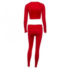 Trendy Crew Collar Long Sleeve Stripe Cut Out Women Two-piece Yoga Sports Suit (LAVA RED)