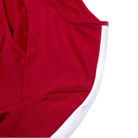 Trendy Crew Collar Long Sleeve Stripe Cut Out Women Two-piece Yoga Sports Suit (LAVA RED)