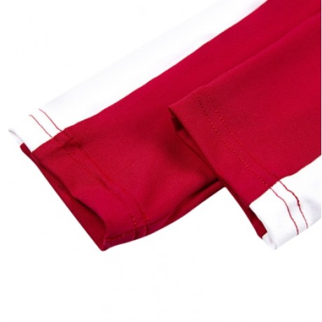 Trendy Crew Collar Long Sleeve Stripe Cut Out Women Two-piece Yoga Sports Suit (LAVA RED)