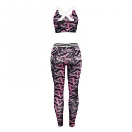 Trendy Print Round Neck Sleeveless Cross Strap Two-piece Women Yoga Sports Suit (NEON PINK