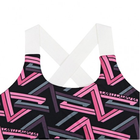 Trendy Print Round Neck Sleeveless Cross Strap Two-piece Women Yoga Sports Suit (NEON PINK