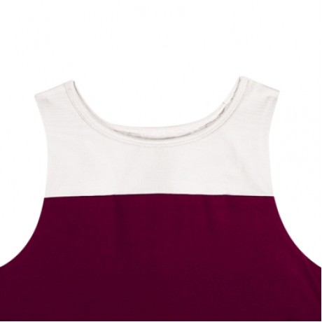 Round Collar Sleeveless Color Blocking Cut Out Yoga Women Sports Suit (RED WINE)