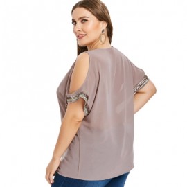 Plus Size Semi Sheer Sequin Embellished Blouse (LIGHT COFFEE)