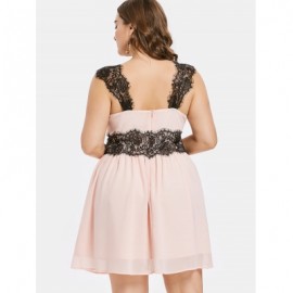 Plus Size Lace Trim Sleeveless Dress (PINK BUBBLEGUM)