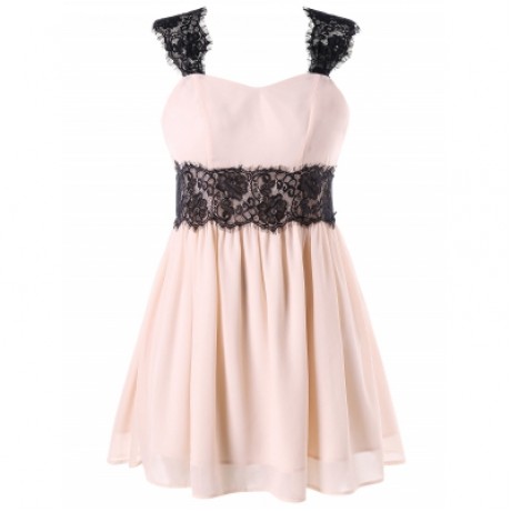 Plus Size Lace Trim Sleeveless Dress (PINK BUBBLEGUM)