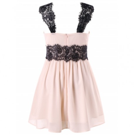 Plus Size Lace Trim Sleeveless Dress (PINK BUBBLEGUM)
