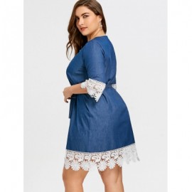Plus Size Lace Trim Casual Dress (DENIM BLUE)