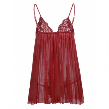 Valentine Plus Size Sheer Mesh Babydoll Dress (RED)