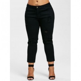 Plus Size Frayed Ankle Jeans (BLACK)