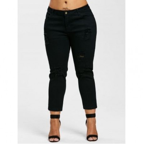 Plus Size Frayed Ankle Jeans (BLACK)