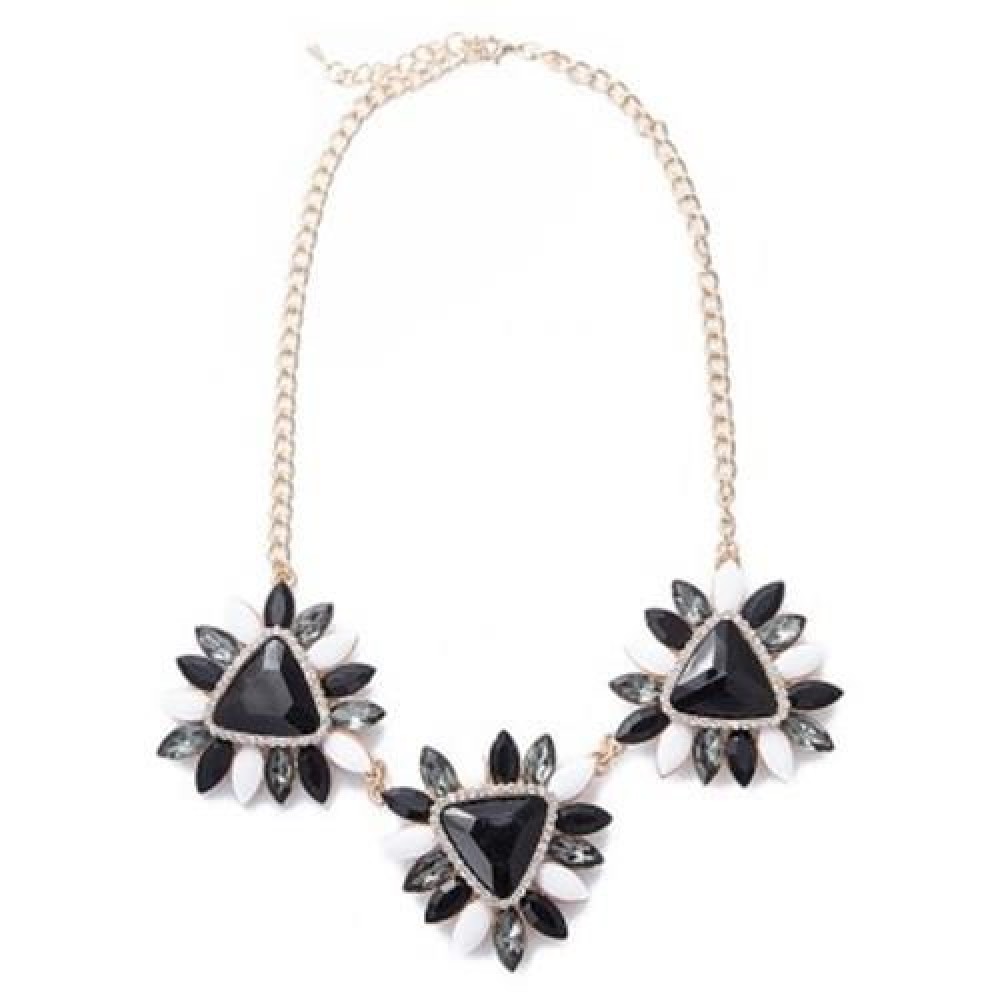 ELEGANT CANDY COLOR FAUX GEMSTONE EMBELLISHED PENDANT NECKLACE FOR WOMEN (BLACK)