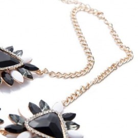 ELEGANT CANDY COLOR FAUX GEMSTONE EMBELLISHED PENDANT NECKLACE FOR WOMEN (BLACK)