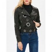 Oblique Zipper Ring Faux Leather Jacket (ACU CAMOUFLAGE)