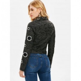 Oblique Zipper Ring Faux Leather Jacket (ACU CAMOUFLAGE)