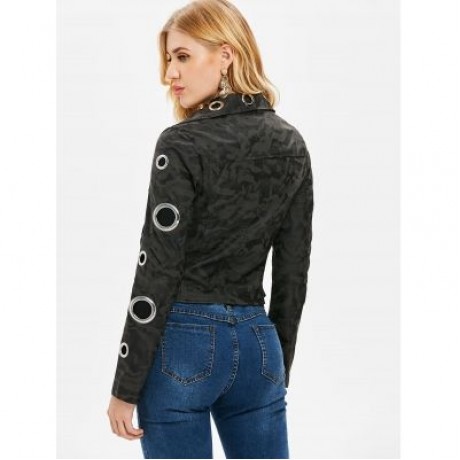 Oblique Zipper Ring Faux Leather Jacket (ACU CAMOUFLAGE)