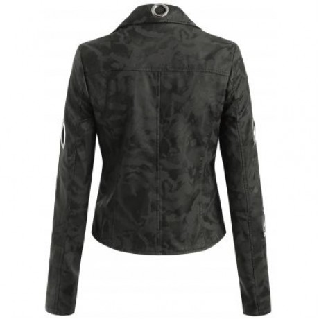 Oblique Zipper Ring Faux Leather Jacket (ACU CAMOUFLAGE)