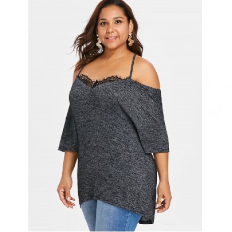 Plus Size Three Quarter Sleeve Tunic T-shirt (BLACK)