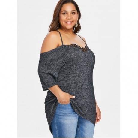 Plus Size Three Quarter Sleeve Tunic T-shirt (BLACK)