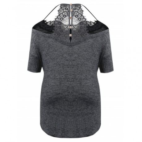 Plus Size Three Quarter Sleeve Tunic T-shirt (BLACK)