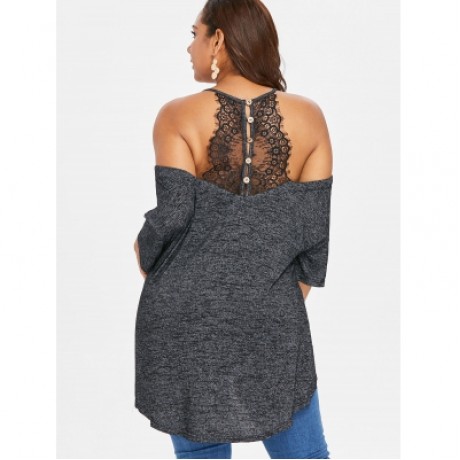 Plus Size Three Quarter Sleeve Tunic T-shirt (BLACK)