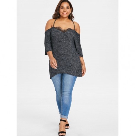 Plus Size Three Quarter Sleeve Tunic T-shirt (BLACK)