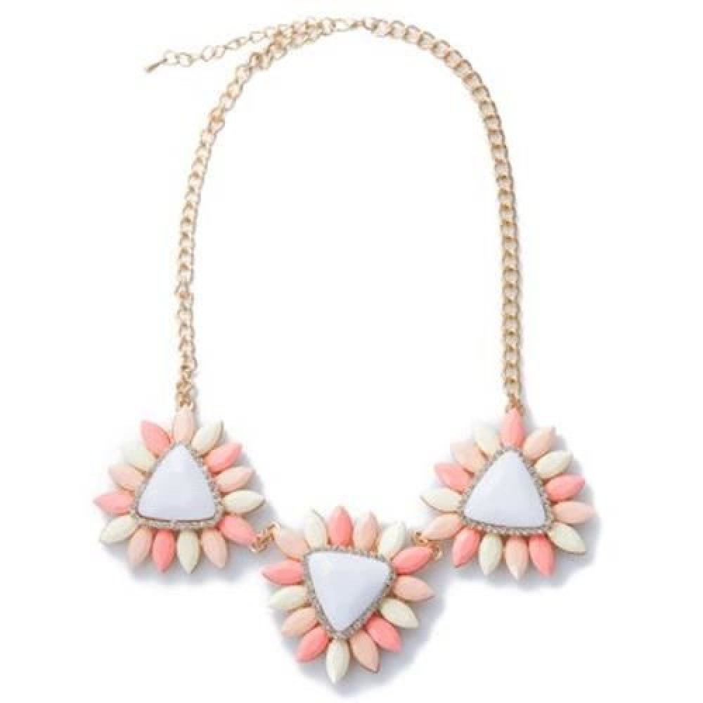 ELEGANT CANDY COLOR FAUX GEMSTONE EMBELLISHED PENDANT NECKLACE FOR WOMEN (PINK)