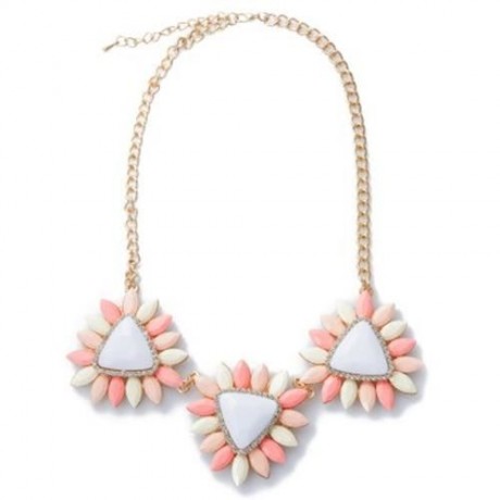 ELEGANT CANDY COLOR FAUX GEMSTONE EMBELLISHED PENDANT NECKLACE FOR WOMEN (PINK)