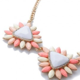 ELEGANT CANDY COLOR FAUX GEMSTONE EMBELLISHED PENDANT NECKLACE FOR WOMEN (PINK)