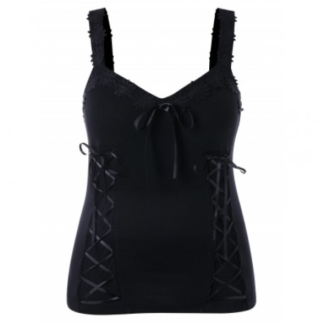 Plus Size Retro Lace Up Tank Top (BLACK)