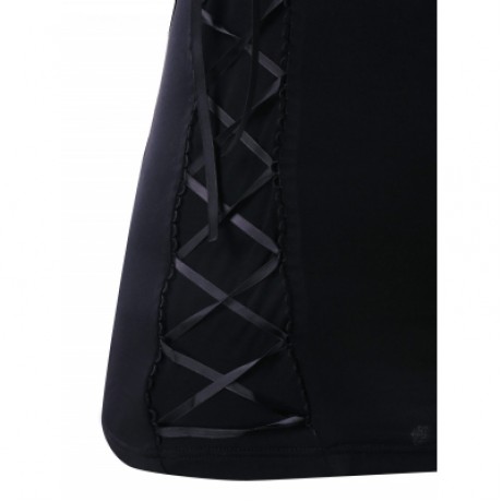 Plus Size Retro Lace Up Tank Top (BLACK)