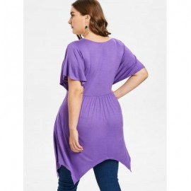 Plus Size Lace Up Handkerchief T-shirt (MEDIUM PURPLE)