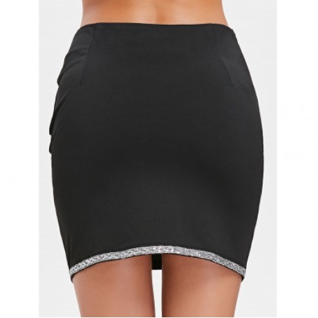 High Waist Sequins Bodycon Skirt (BLACK)