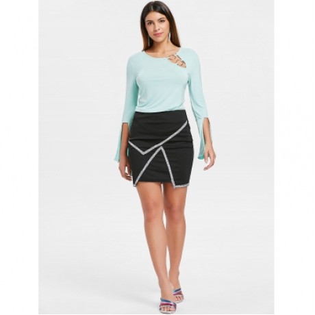 High Waist Sequins Bodycon Skirt (BLACK)