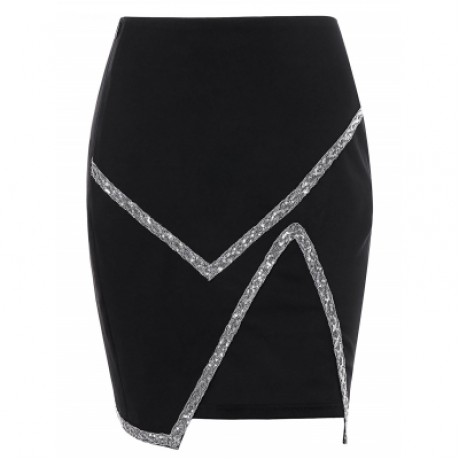 High Waist Sequins Bodycon Skirt (BLACK)