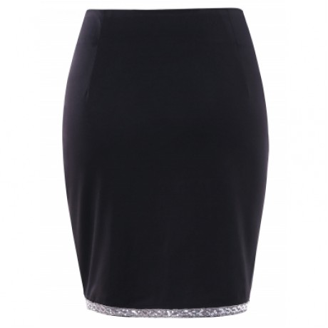 High Waist Sequins Bodycon Skirt (BLACK)