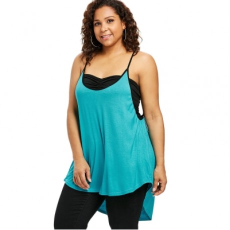 Plus Size Cami High Low Hem Tank Top (MACAW BLUE GREEN)