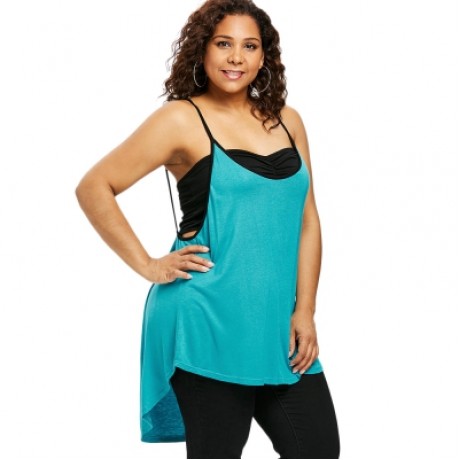 Plus Size Cami High Low Hem Tank Top (MACAW BLUE GREEN)