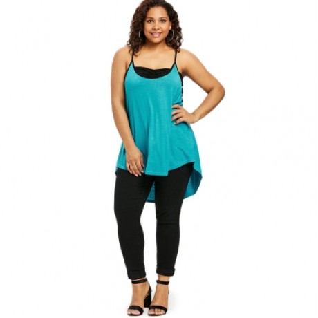 Plus Size Cami High Low Hem Tank Top (MACAW BLUE GREEN)