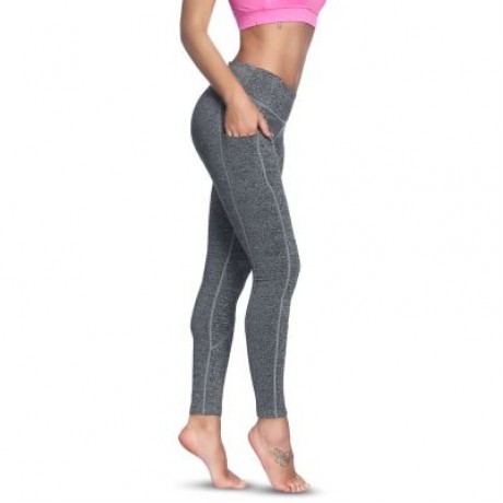 High Waist Pocket Skinny Elastic Solid Color Women Yoga Pants (GRAY)