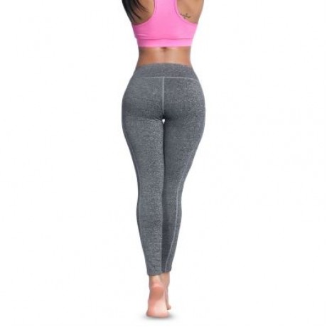 High Waist Pocket Skinny Elastic Solid Color Women Yoga Pants (GRAY)